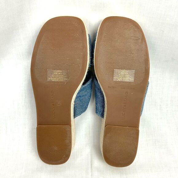 Lucky Brand Blue Slide Sandal Grenly Sz 8M Denim Espadrille Platform Slip On - Picture 8 of 9